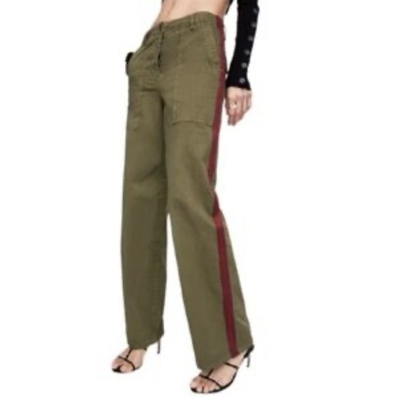 Zara Pants - Zara‎ The Workers  Straight Green  Pants Size 2 High Rise Ref Stripe Casual